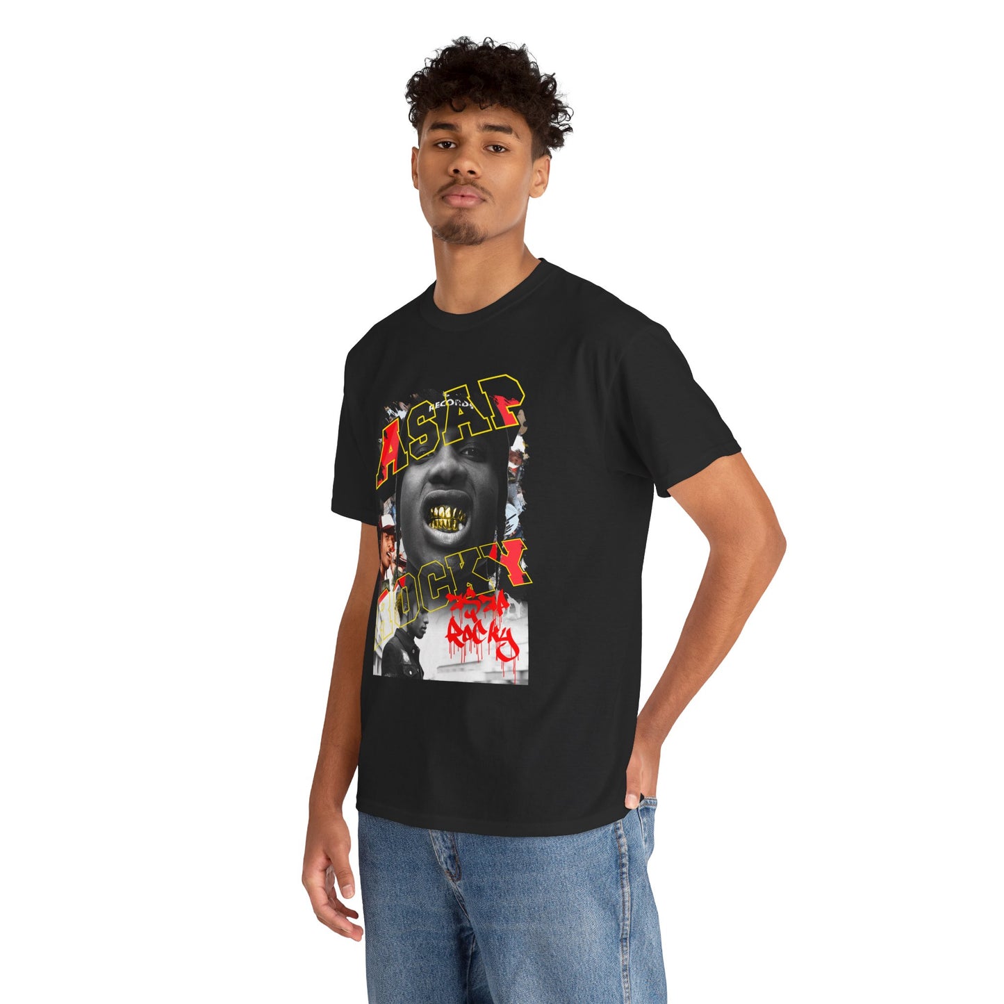 DATNEWDRIP ASAP Rocky Gold Grillz Graphic Hip Hop T-Shirt