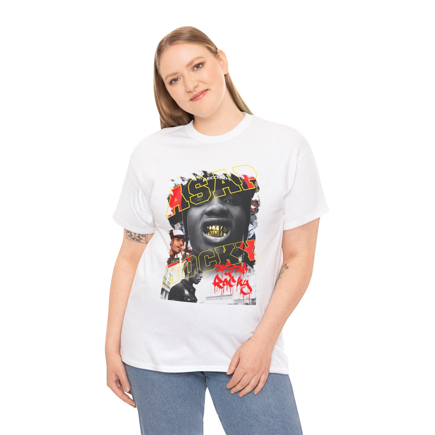 DATNEWDRIP ASAP Rocky Gold Grillz Graphic Hip Hop T-Shirt