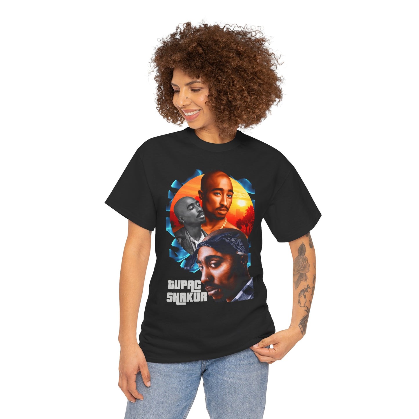 DATNEWDRIP 2pac Sunset Graphic Hip Hop T-Shirt