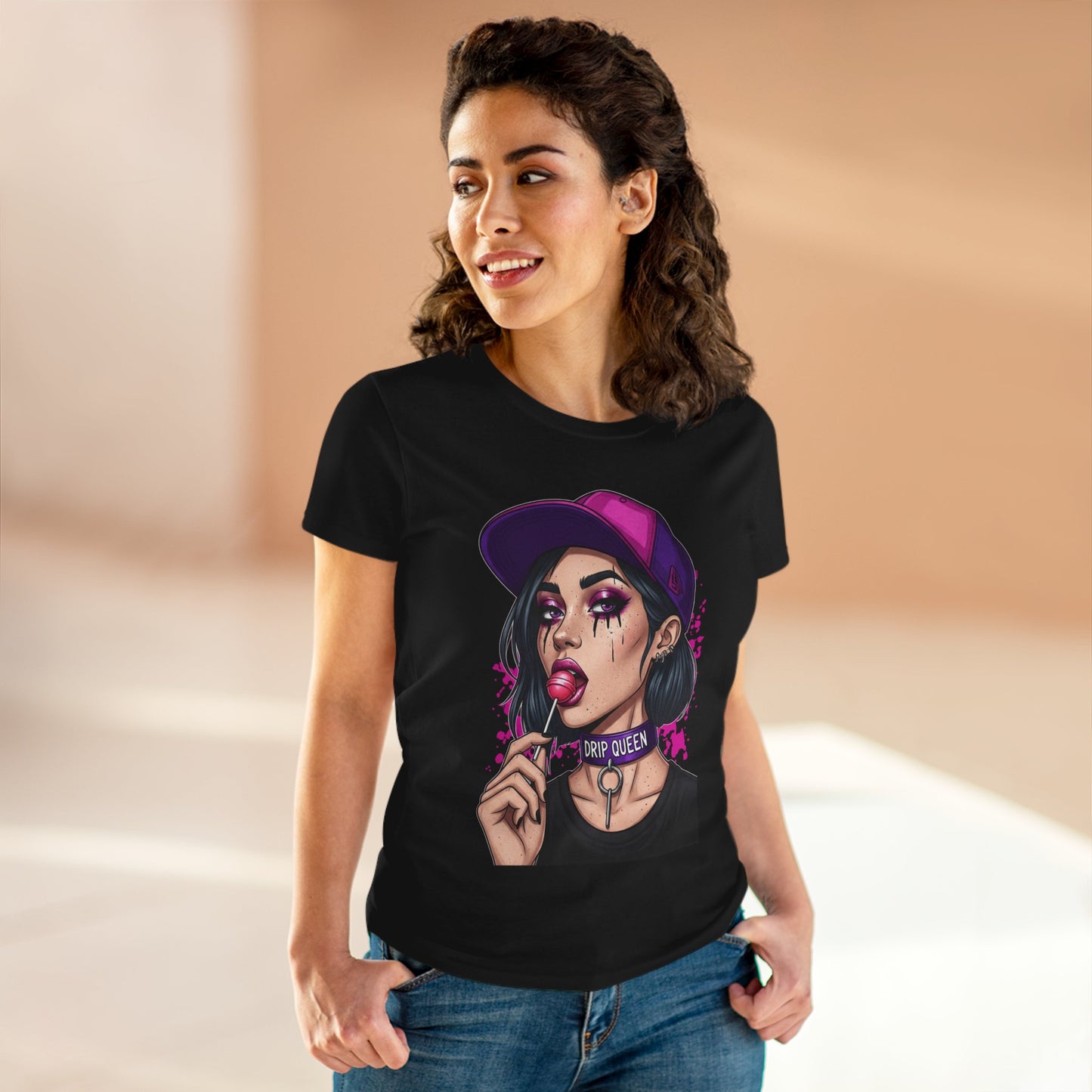 Drip Queen Women's Midweight Cotton Tee, Cute Graphic Shirt, Casual Fashion Top, Unique Gift for Her, Street Style Tee, Fun Summer Wear