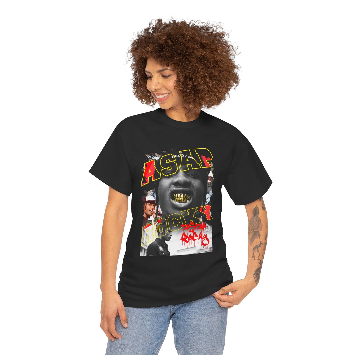 DATNEWDRIP ASAP Rocky Gold Grillz Graphic Hip Hop T-Shirt