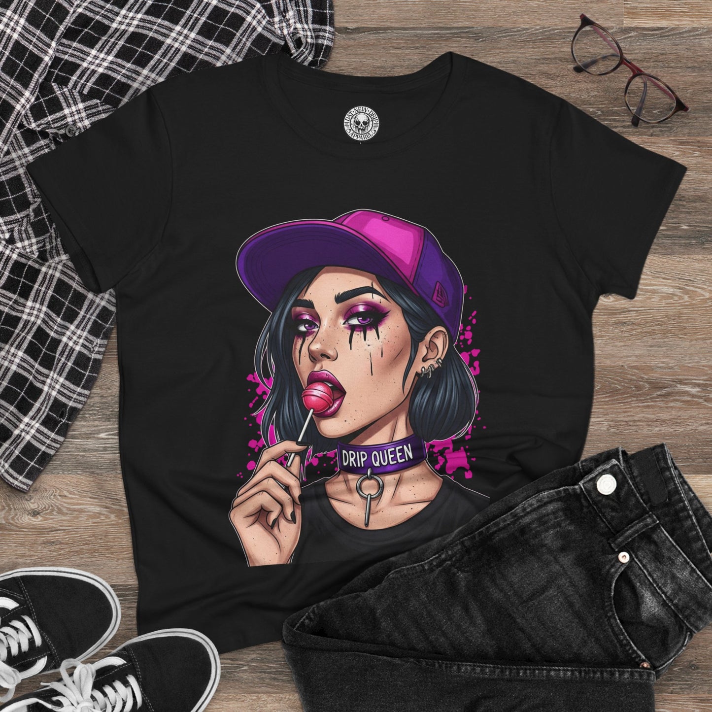 Drip Queen Women's Midweight Cotton Tee, Cute Graphic Shirt, Casual Fashion Top, Unique Gift for Her, Street Style Tee, Fun Summer Wear