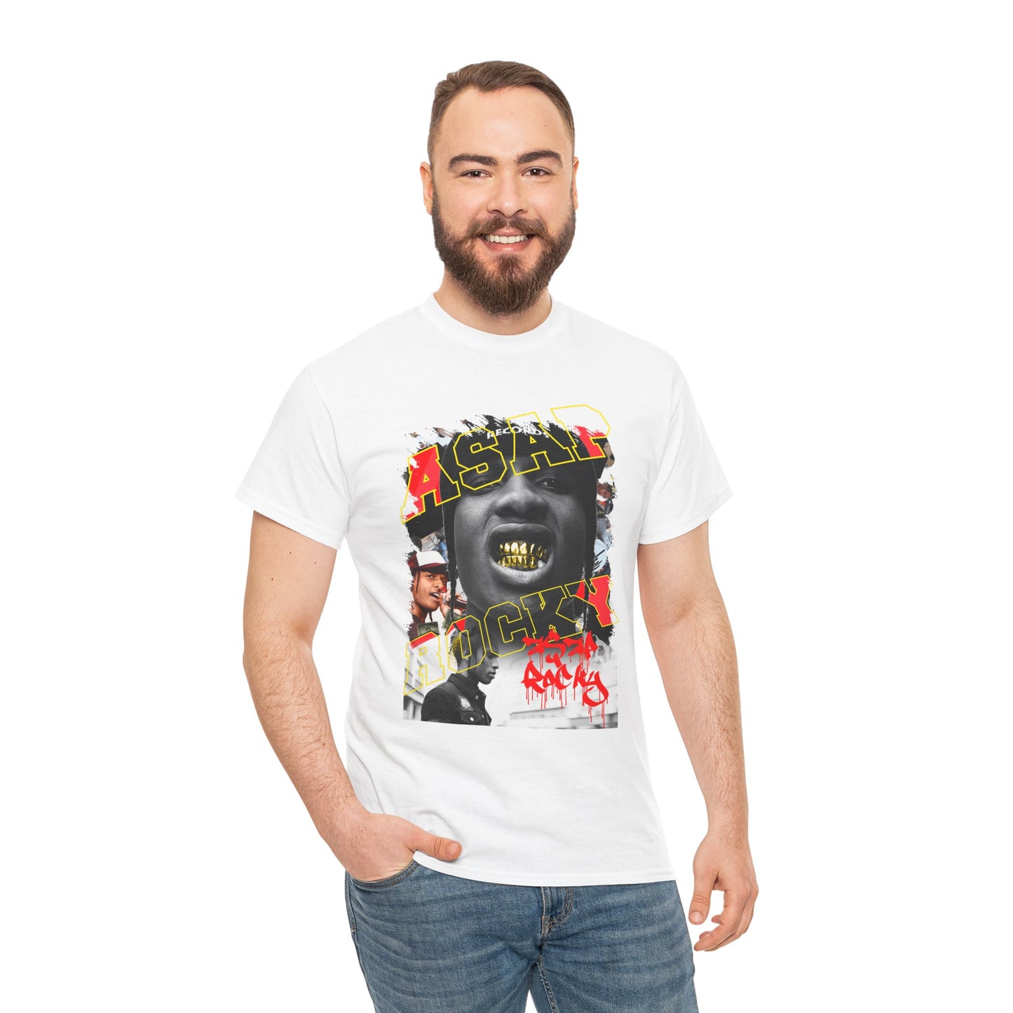 DATNEWDRIP ASAP Rocky Gold Grillz Graphic Hip Hop T-Shirt