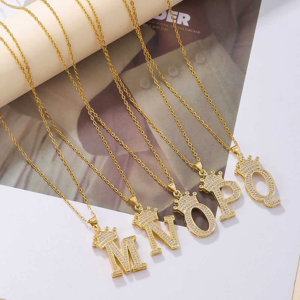 Iced Out Uppercase Letter Crown Pendant