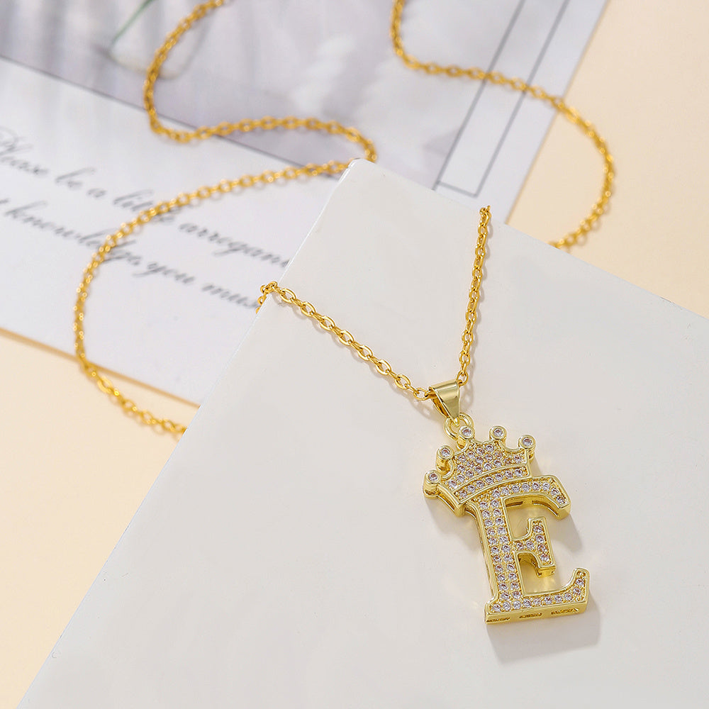 Iced Out Uppercase Letter Crown Pendant