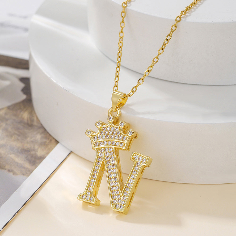 Iced Out Uppercase Letter Crown Pendant