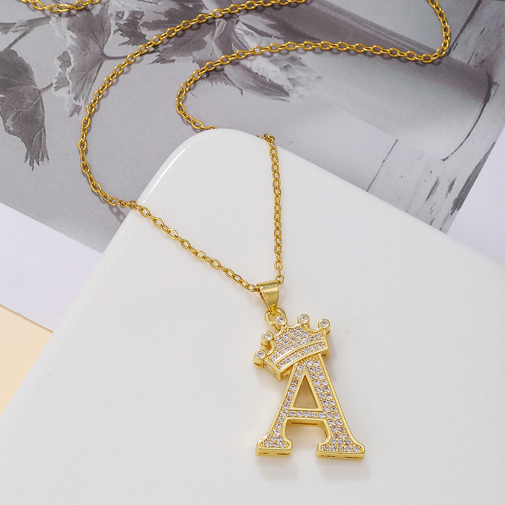 Iced Out Uppercase Letter Crown Pendant