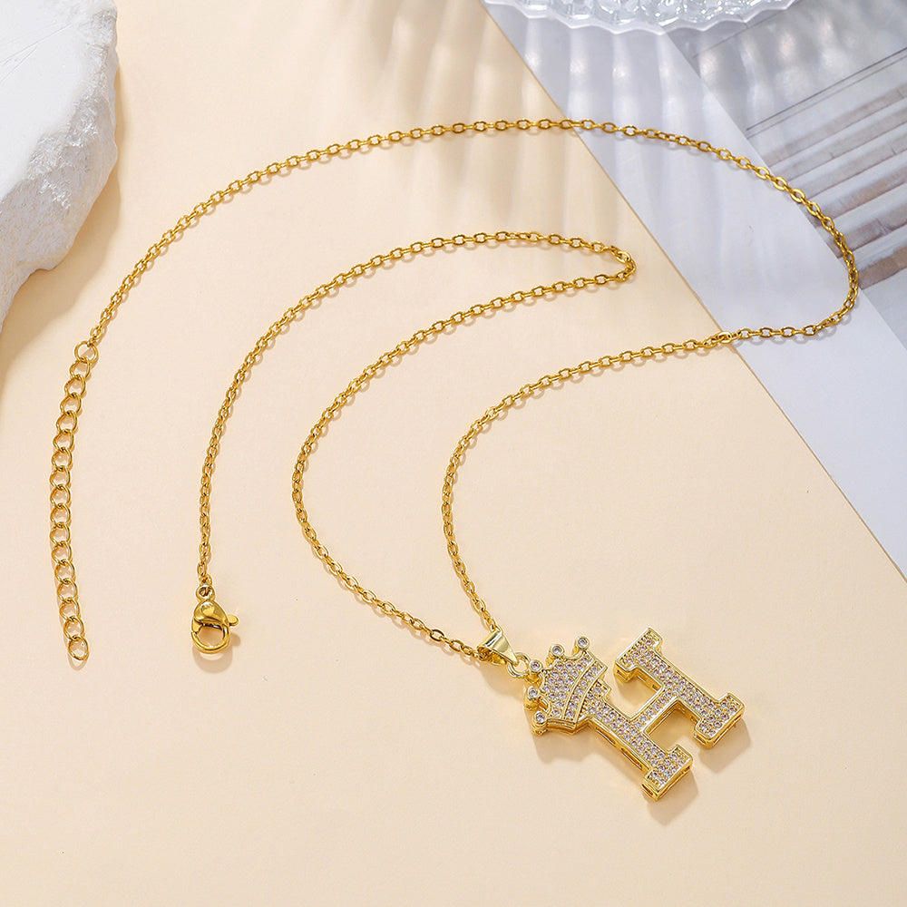 Iced Out Uppercase Letter Crown Pendant