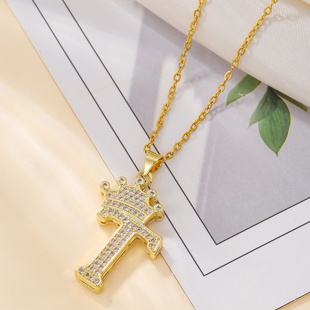 Iced Out Uppercase Letter Crown Pendant