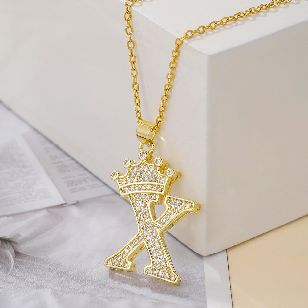 Iced Out Uppercase Letter Crown Pendant