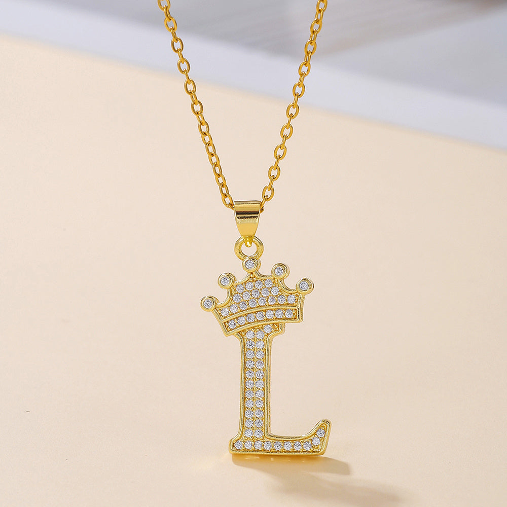 Iced Out Uppercase Letter Crown Pendant