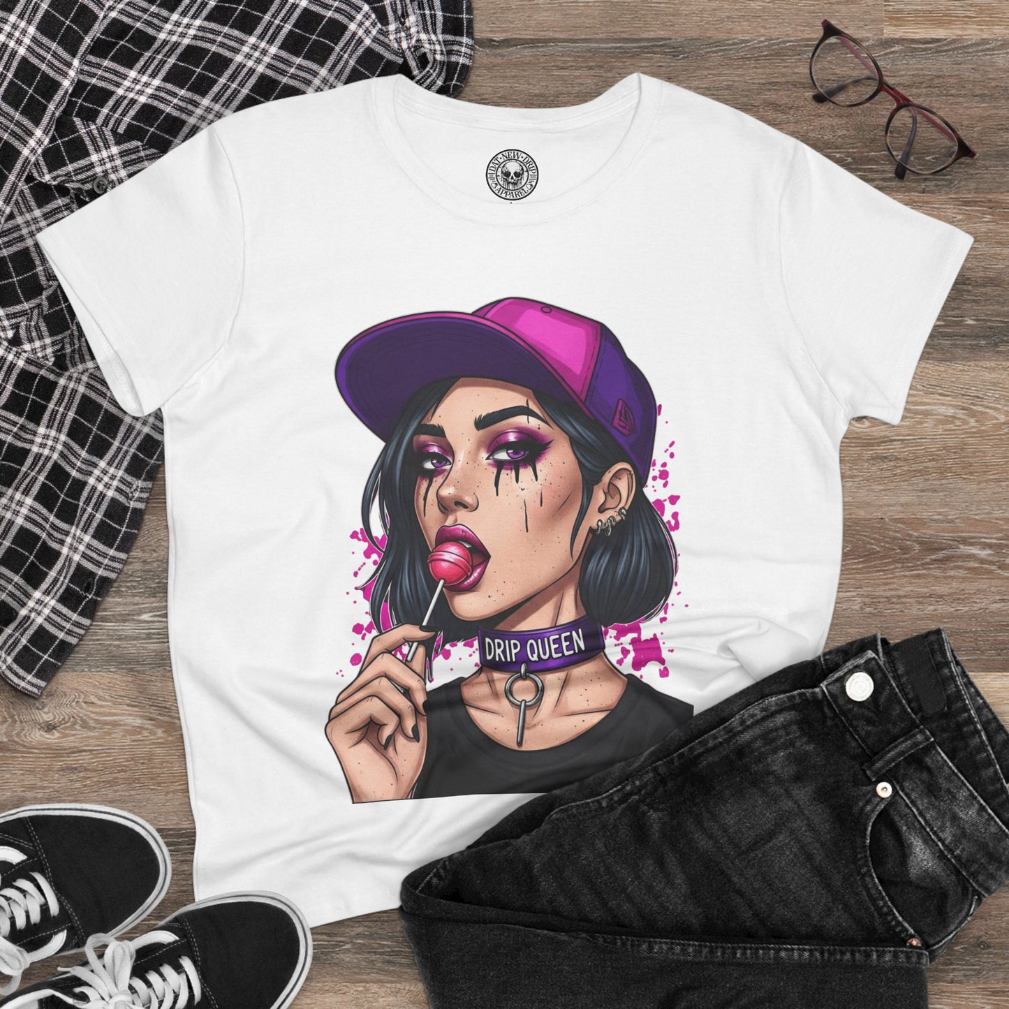 Drip Queen Women's Midweight Cotton Tee, Cute Graphic Shirt, Casual Fashion Top, Unique Gift for Her, Street Style Tee, Fun Summer Wear