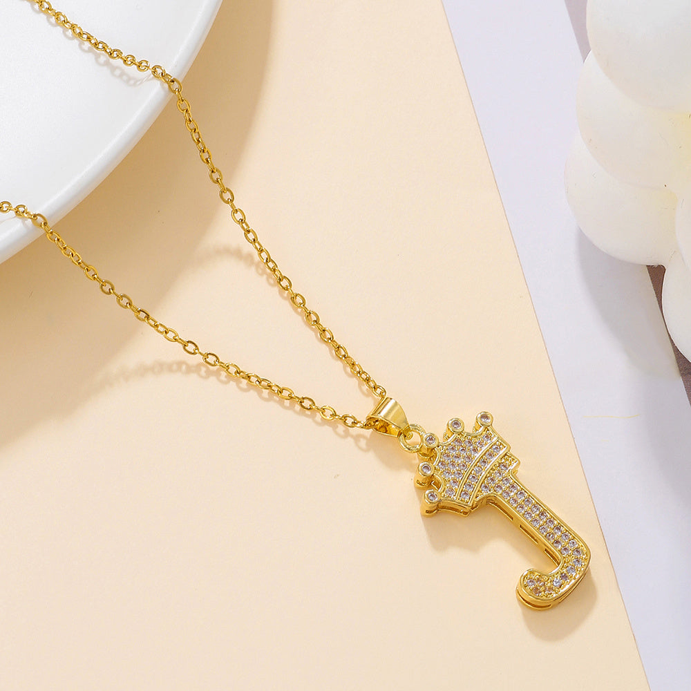 Iced Out Uppercase Letter Crown Pendant