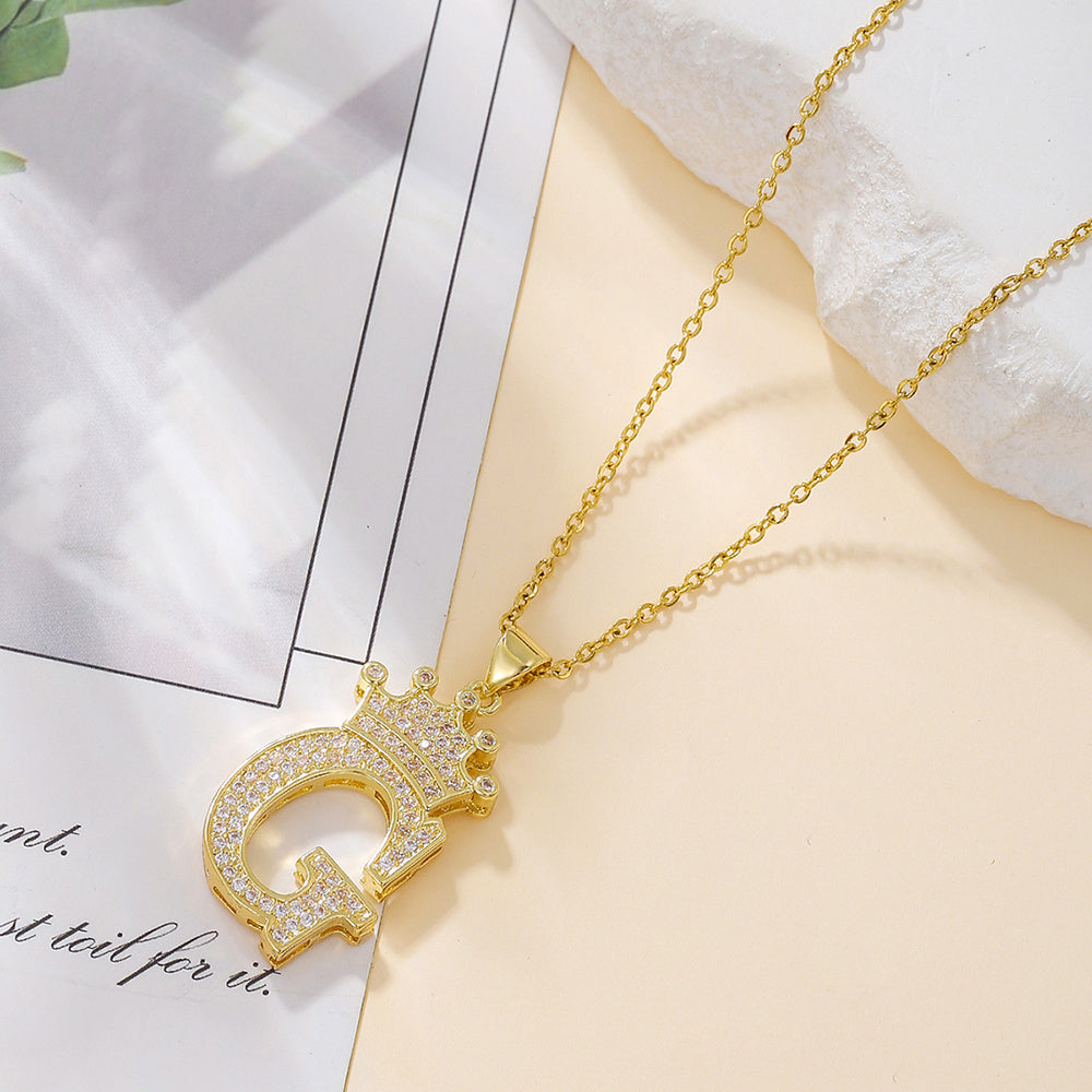 Iced Out Uppercase Letter Crown Pendant