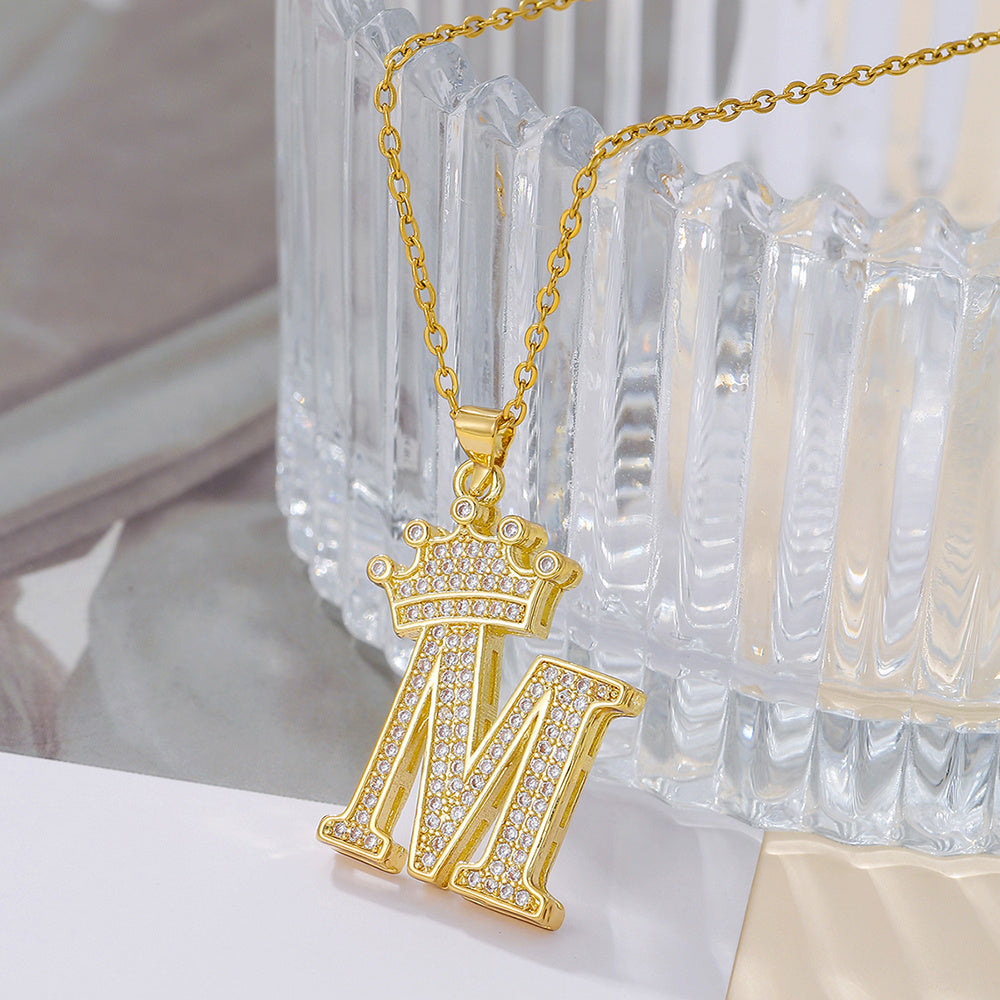 Iced Out Uppercase Letter Crown Pendant