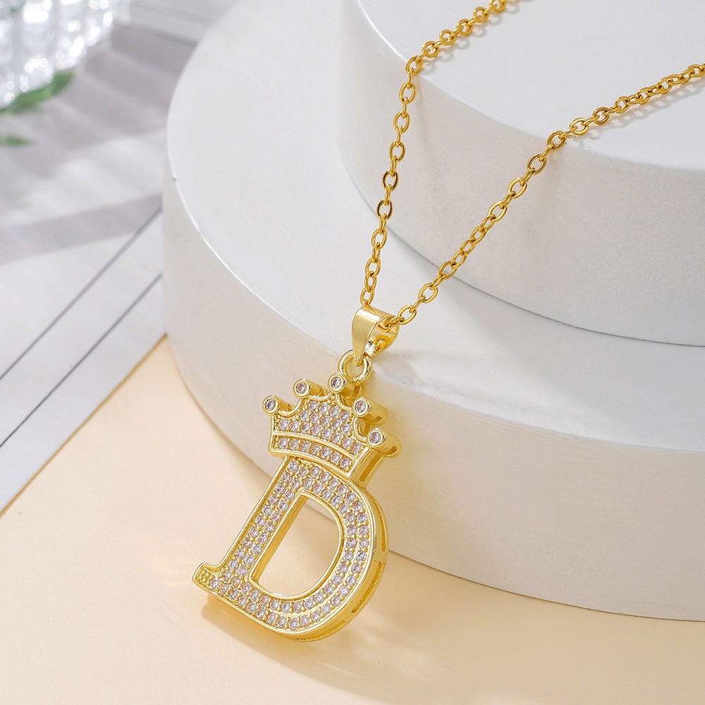 Iced Out Uppercase Letter Crown Pendant