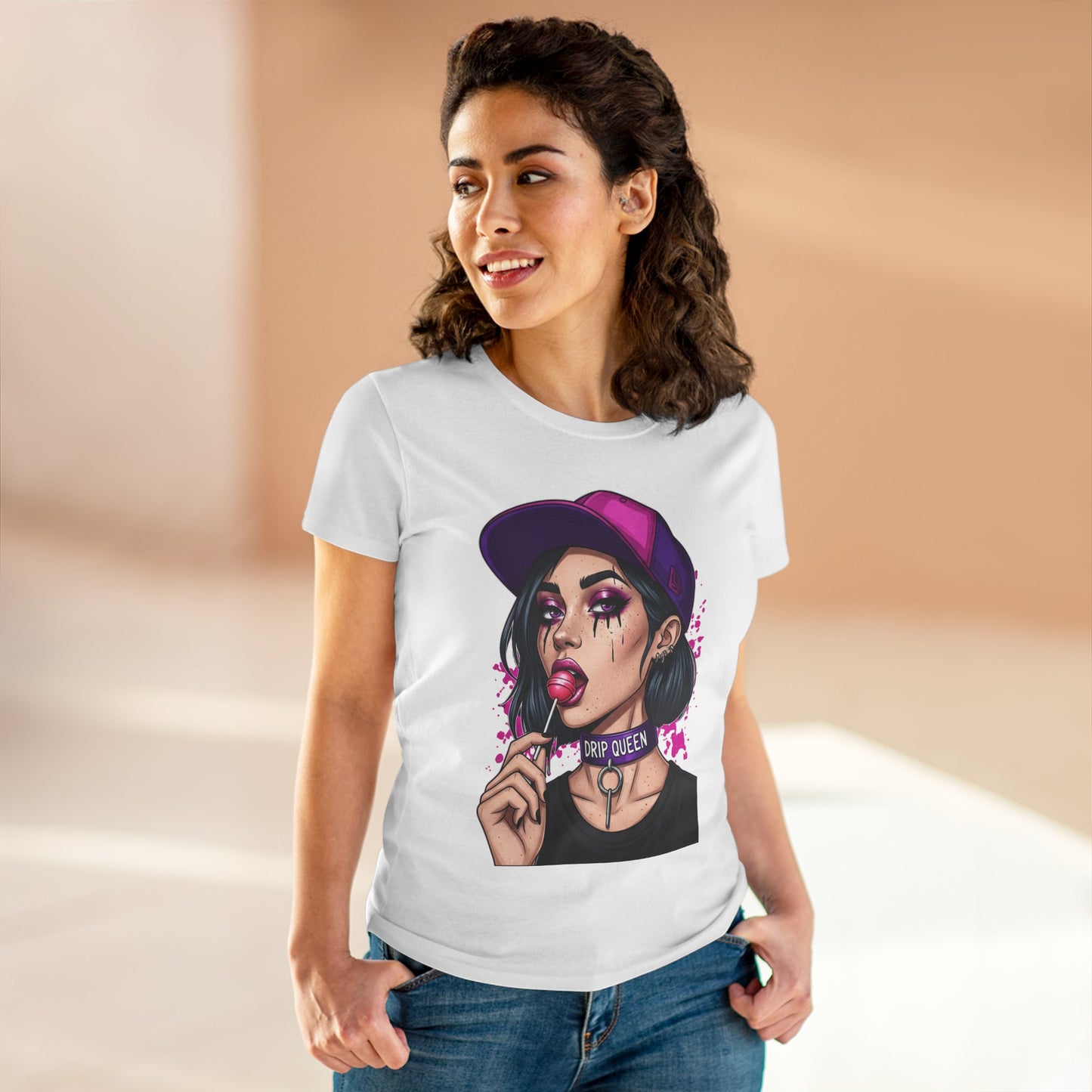 Drip Queen Women's Midweight Cotton Tee, Cute Graphic Shirt, Casual Fashion Top, Unique Gift for Her, Street Style Tee, Fun Summer Wear