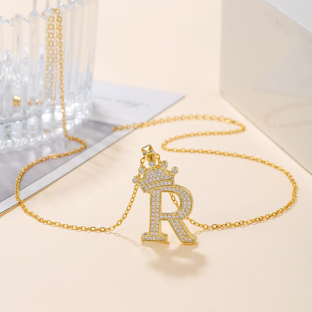 Iced Out Uppercase Letter Crown Pendant