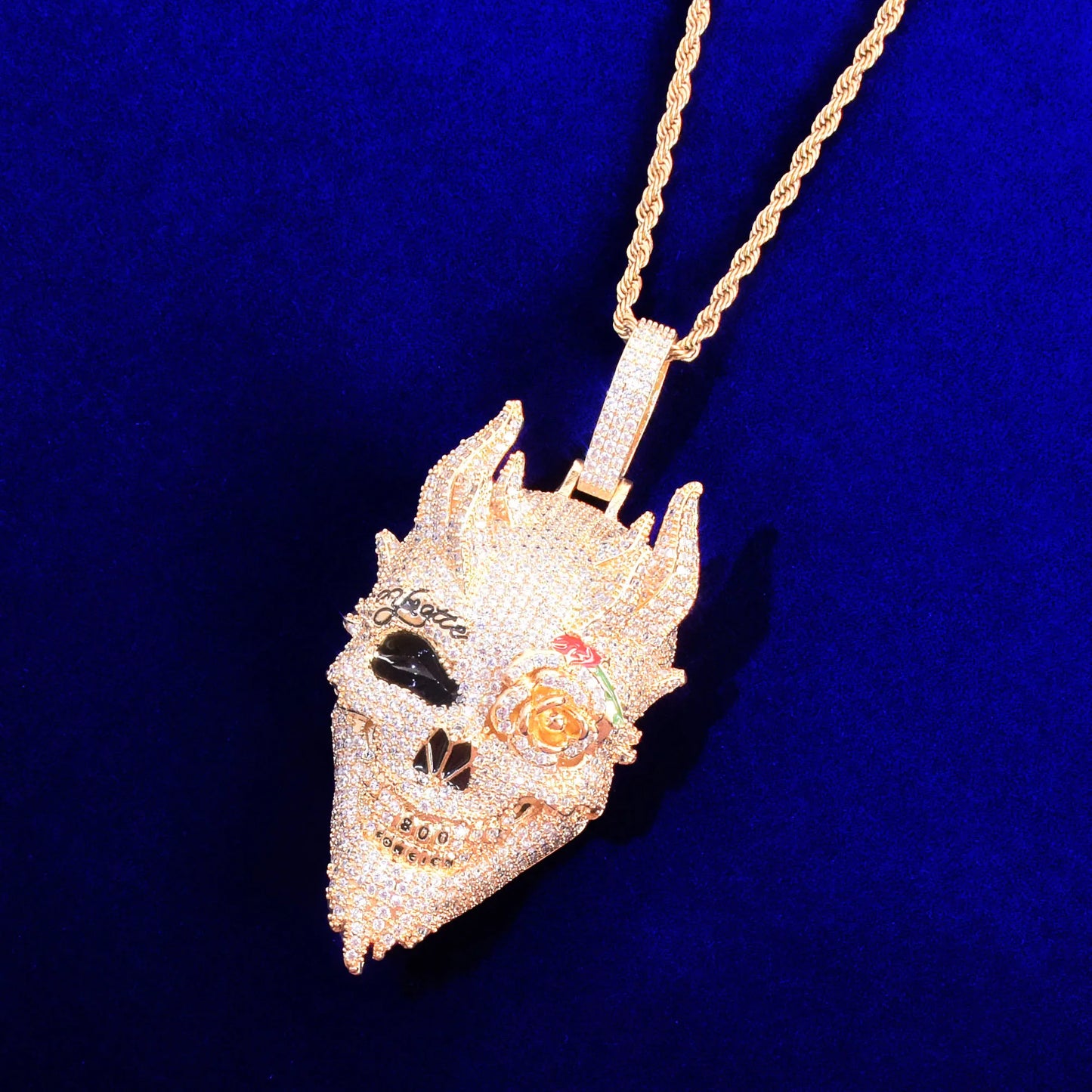 DATNEWDRIP Skull Men's Pendant Cubic Zircon Gold Color Plated Hip Hop Necklace Rock Jewelry