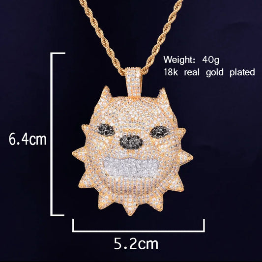 DATNEWDRIP Animal Dog Head Necklace & Pendant Gold Color Bling Cubic Zircon Men's Hip Hop Rock Street Jewelry
