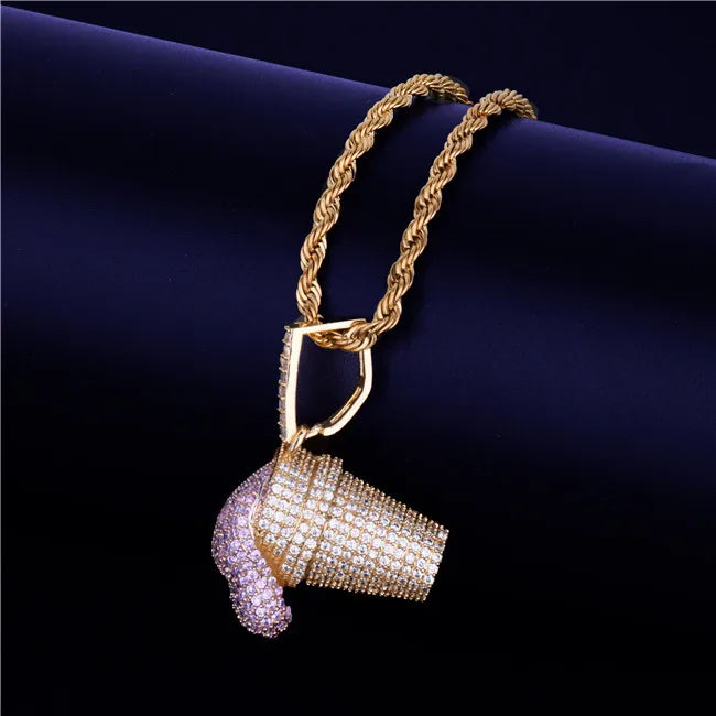 DATNEWDRIP Sizzurp Cup Pendant Necklace Gold Color Cubic Zircon Hip Hop Jewelry for Men