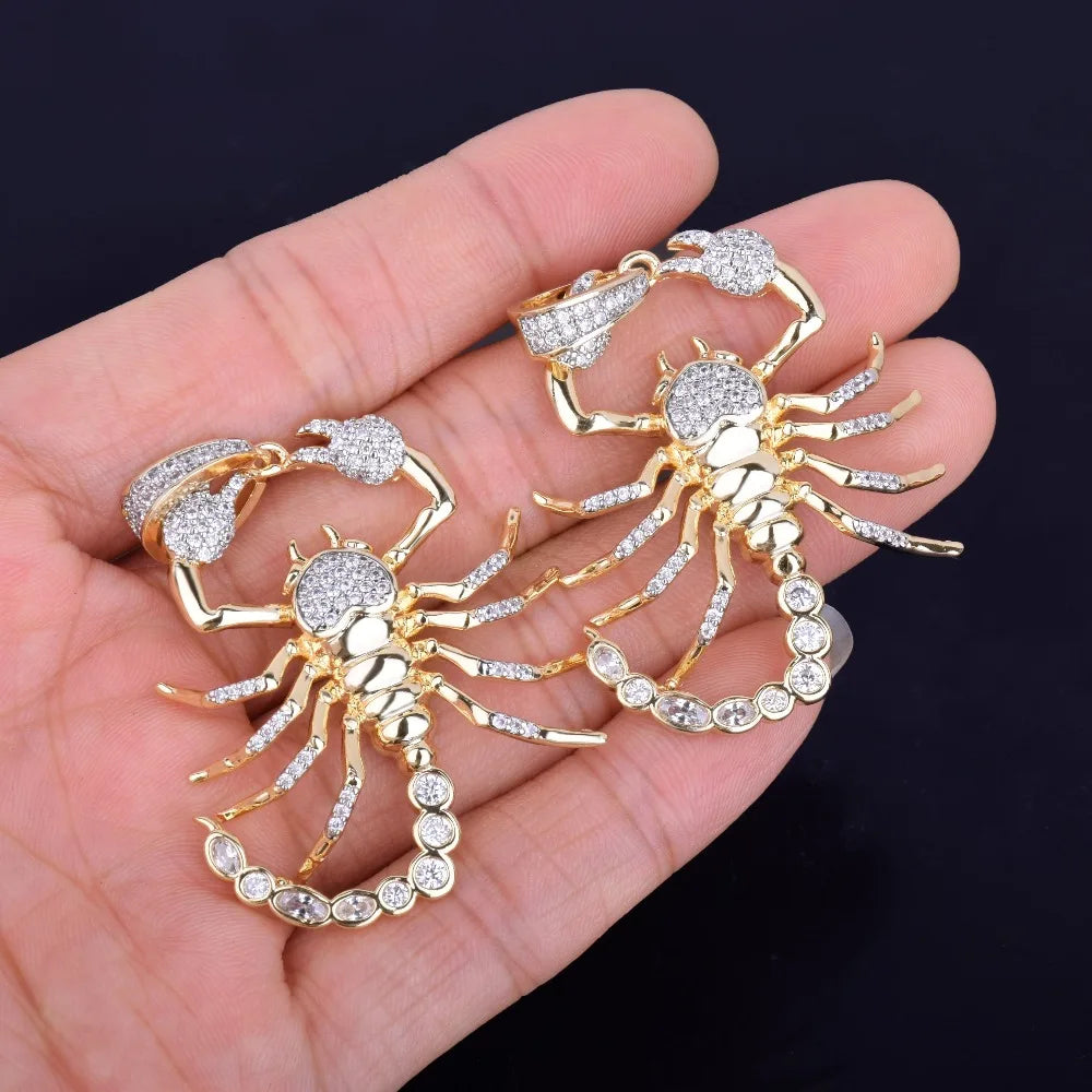 DATNEWDRIP Animal Scorpion Hip Hop Pendant Necklace Gold Color Bling Cubic Zircon Men's Women Jewelry