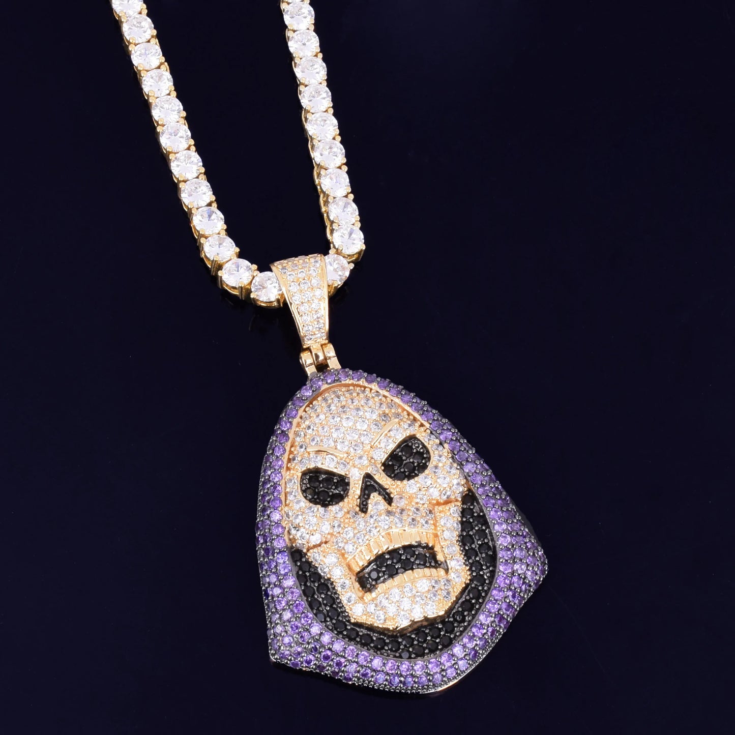DATNEWDRIP Skull Pendant Necklace Gold Color AAA Cubic Zircon Hip Hop Rock Jewelry