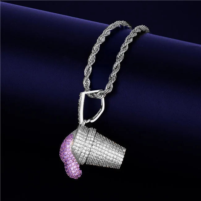 DATNEWDRIP Sizzurp Cup Pendant Necklace Gold Color Cubic Zircon Hip Hop Jewelry for Men