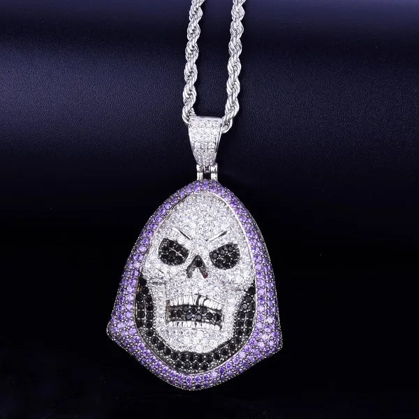 DATNEWDRIP Skull Pendant Necklace Gold Color AAA Cubic Zircon Hip Hop Rock Jewelry