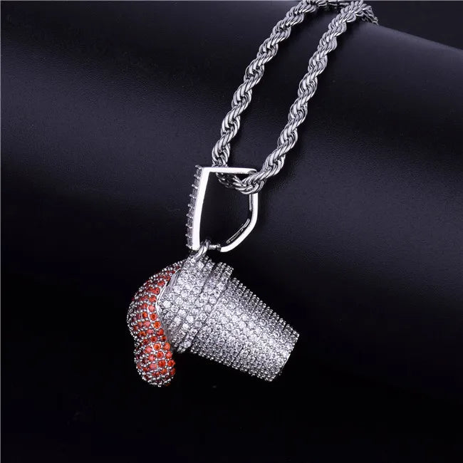 DATNEWDRIP Sizzurp Cup Pendant Necklace Gold Color Cubic Zircon Hip Hop Jewelry for Men