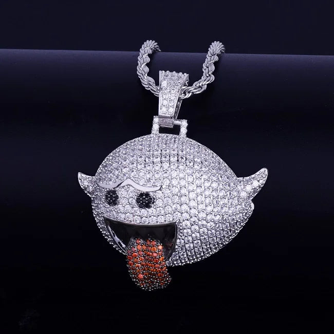 DATNEWDRIP Flying Ghost Hip Hop Pendant Gold Color Bling Cubic Zircon Men's Necklace Jewelry