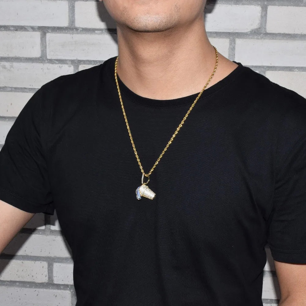 DATNEWDRIP Sizzurp Cup Pendant Necklace Gold Color Cubic Zircon Hip Hop Jewelry for Men
