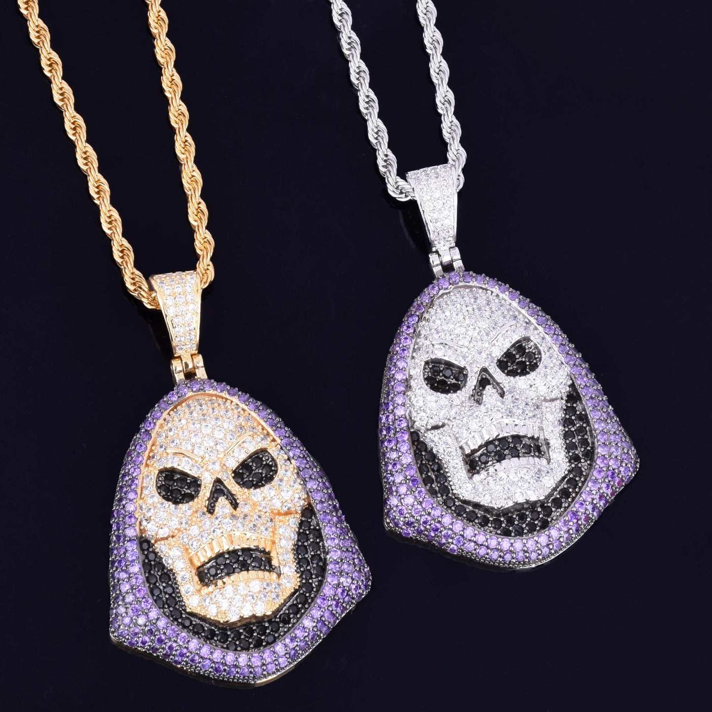 DATNEWDRIP Skull Pendant Necklace Gold Color AAA Cubic Zircon Hip Hop Rock Jewelry