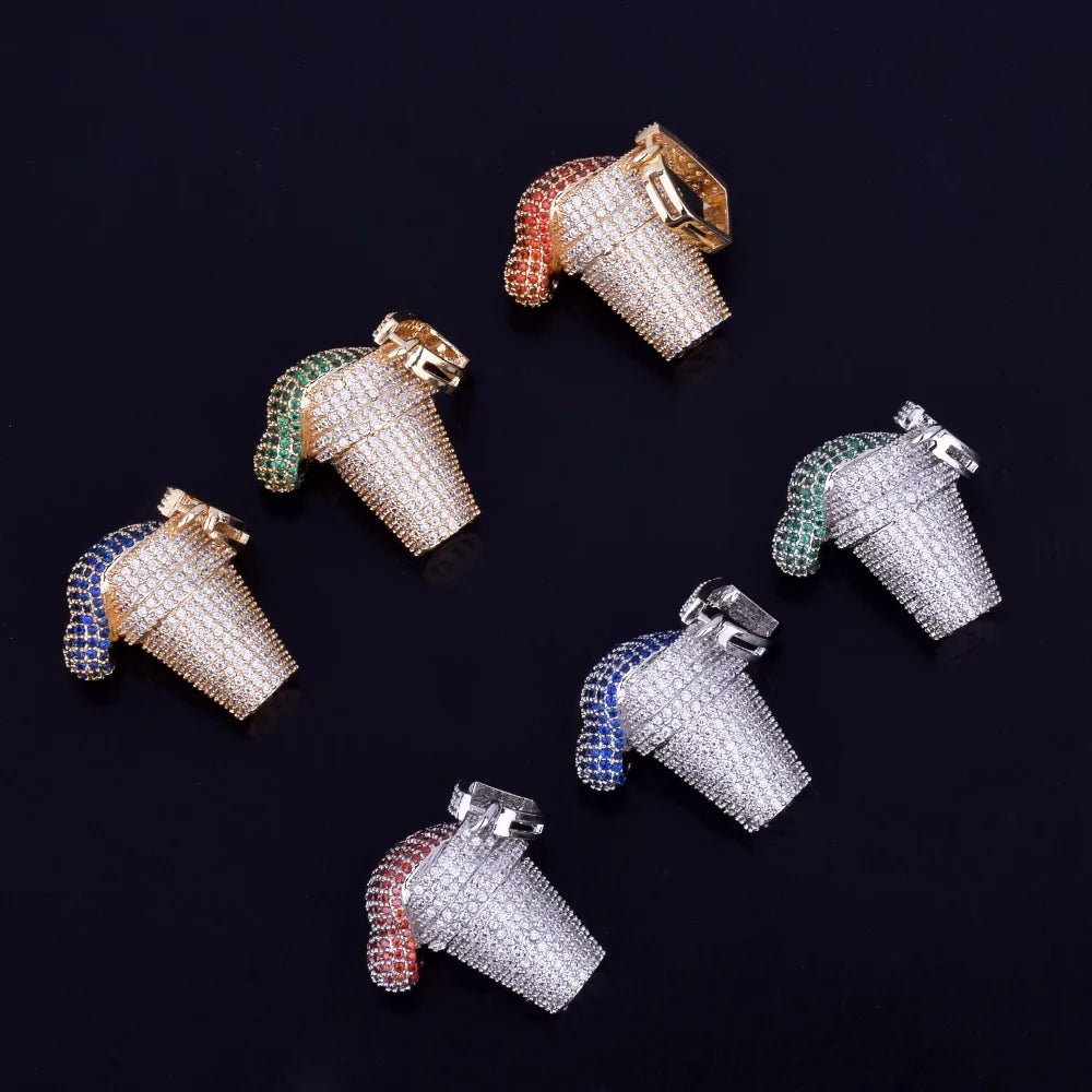 DATNEWDRIP Sizzurp Cup Pendant Necklace Gold Color Cubic Zircon Hip Hop Jewelry for Men