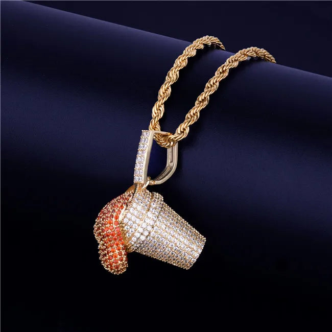 DATNEWDRIP Sizzurp Cup Pendant Necklace Gold Color Cubic Zircon Hip Hop Jewelry for Men