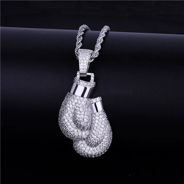 DATNEWDRIP Boxing Gloves Pendant Necklace & Pendant Gold Color Iced Cubic Zircon Men's Hip Hop Jewelry