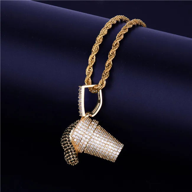 DATNEWDRIP Sizzurp Cup Pendant Necklace Gold Color Cubic Zircon Hip Hop Jewelry for Men
