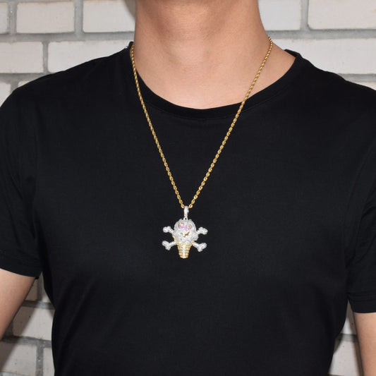 DATNERWDRIP Skull Ice Cream Shape Necklace& Pendant Gold Color AAA Cubic Zircon Men's Hip Hop Jewelry