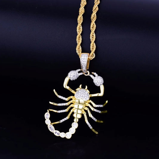 DATNEWDRIP Animal Scorpion Hip Hop Pendant Necklace Gold Color Bling Cubic Zircon Men's Women Jewelry