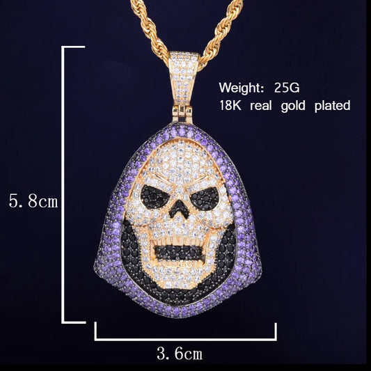 DATNEWDRIP Skull Pendant Necklace Gold Color AAA Cubic Zircon Hip Hop Rock Jewelry