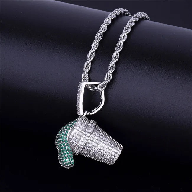 DATNEWDRIP Sizzurp Cup Pendant Necklace Gold Color Cubic Zircon Hip Hop Jewelry for Men