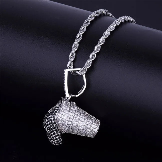 DATNEWDRIP Sizzurp Cup Pendant Necklace Gold Color Cubic Zircon Hip Hop Jewelry for Men