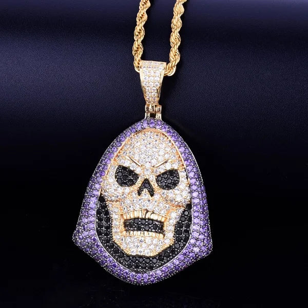 DATNEWDRIP Skull Pendant Necklace Gold Color AAA Cubic Zircon Hip Hop Rock Jewelry