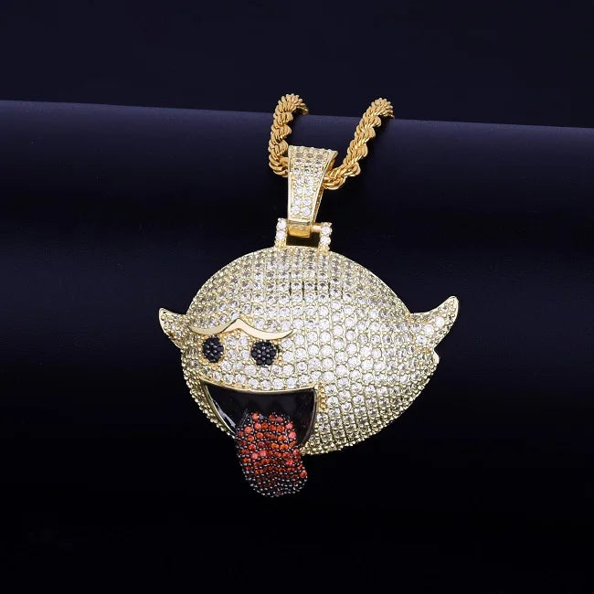 DATNEWDRIP Flying Ghost Hip Hop Pendant Gold Color Bling Cubic Zircon Men's Necklace Jewelry