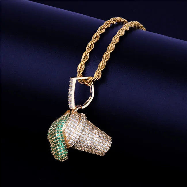 DATNEWDRIP Sizzurp Cup Pendant Necklace Gold Color Cubic Zircon Hip Hop Jewelry for Men