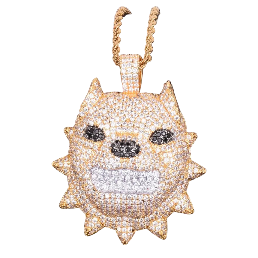 Gold pendant with diamond accents on a black background