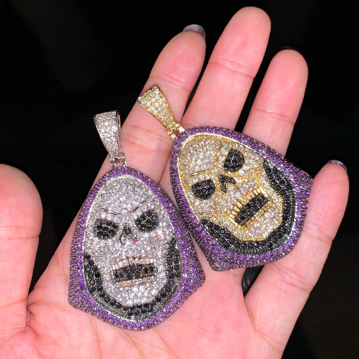 DATNEWDRIP Skull Pendant Necklace Gold Color AAA Cubic Zircon Hip Hop Rock Jewelry