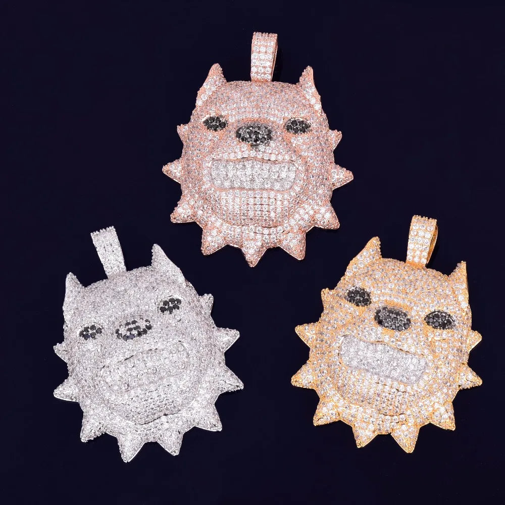 DATNEWDRIP Animal Dog Head Necklace & Pendant Gold Color Bling Cubic Zircon Men's Hip Hop Rock Street Jewelry