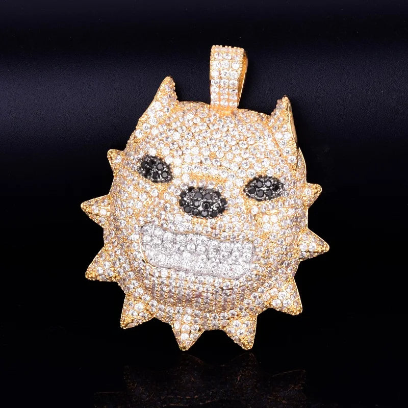 DATNEWDRIP Animal Dog Head Necklace & Pendant Gold Color Bling Cubic Zircon Men's Hip Hop Rock Street Jewelry