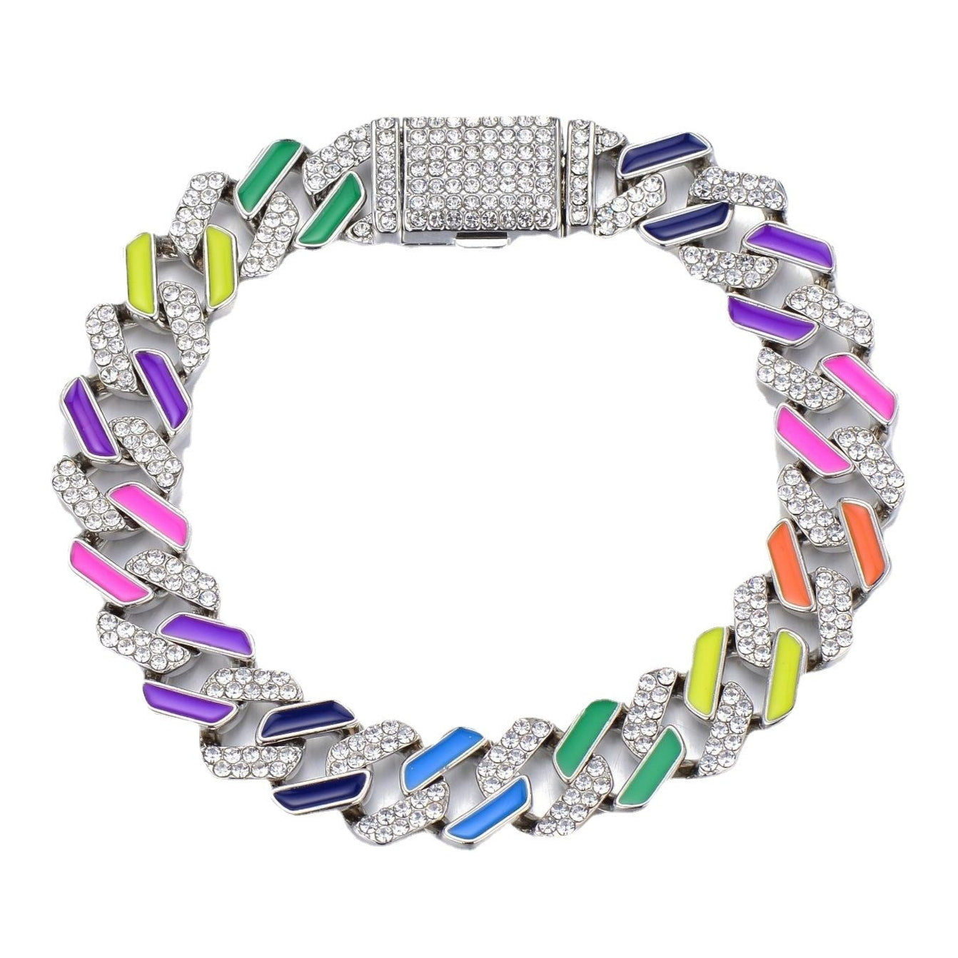 Iced Out Rainbow Cuban Link Chain Bracelet - DATNEWDRIP